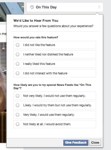 Facebook On this day feature survey