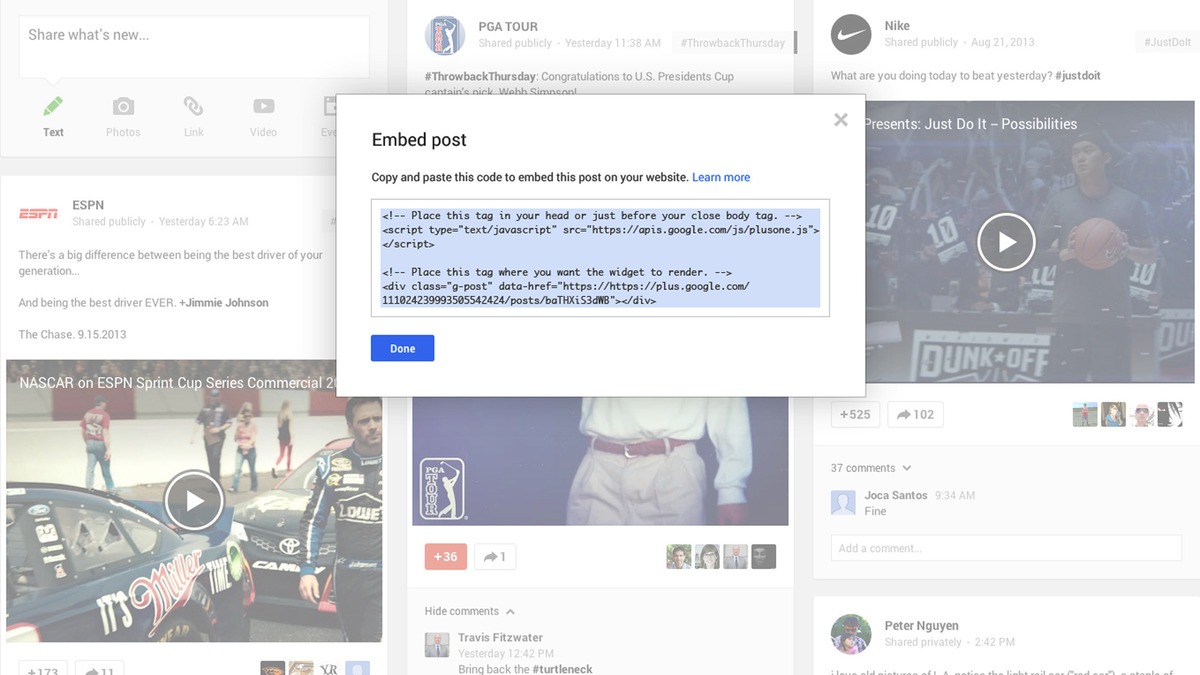 Google Plus Embed Post Feature