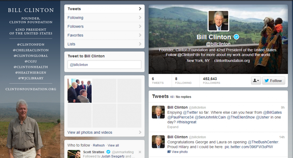 Bill Clinton joins Twitter!